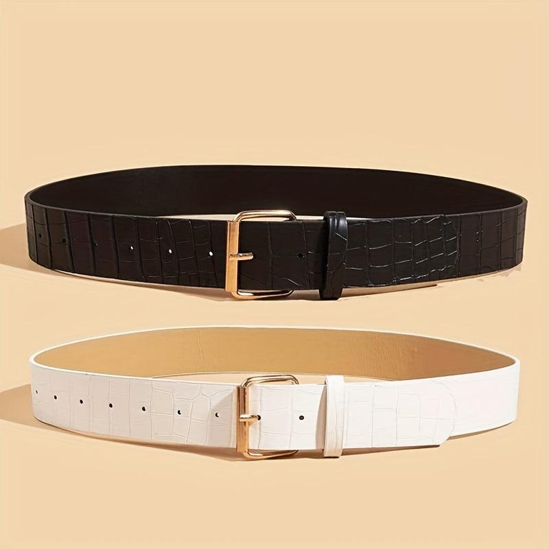 Casual PU Leather Belt Crocodile Pattern Golden Pin Buckle Vintage Jeans Pants