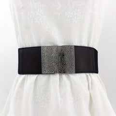 Vintage Geometric Buckle Girdle For Women Elastic Wide Waistband