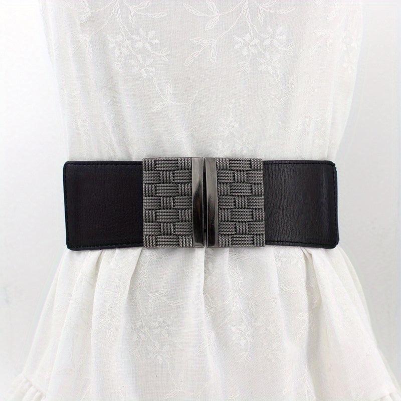 Vintage Geometric Buckle Girdle For Women Elastic Wide Waistband