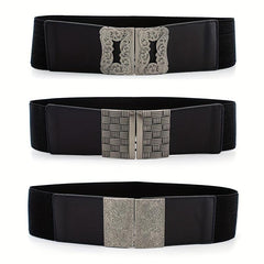 Vintage Geometric Buckle Girdle For Women Elastic Wide Waistband
