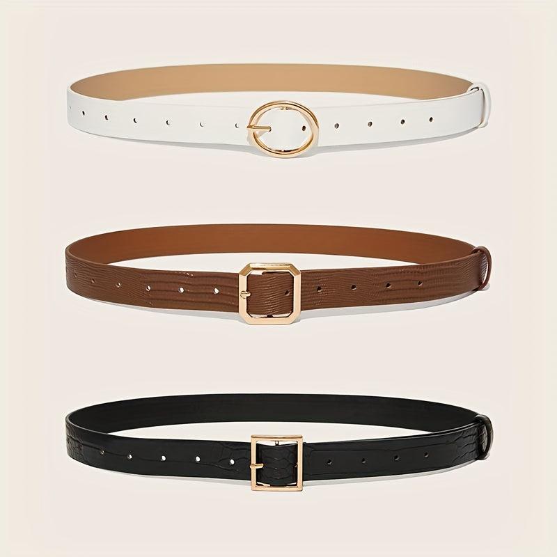 Embossed PU Belt with Golden Pin Buckle Set