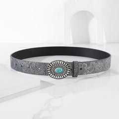 Embossed Pu Leather Belt Vintage Big Buckle Belt Western Cowgirl Cowboy Belt