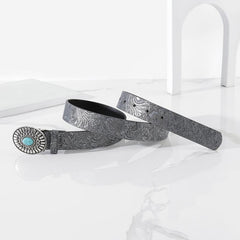 Embossed Pu Leather Belt Vintage Big Buckle Belt Western Cowgirl Cowboy Belt