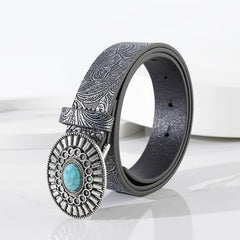 Embossed Pu Leather Belt Vintage Big Buckle Belt Western Cowgirl Cowboy Belt