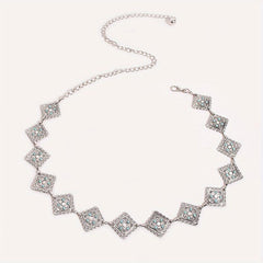 Geometric Flower Carved Waist Chain Turquoise Inlay Vintage Square Chain