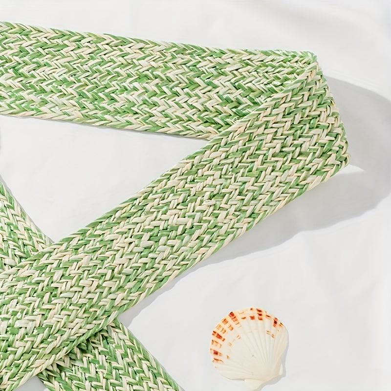 Green Straw Belt Boho Dress Waistband Women Casual Girdle