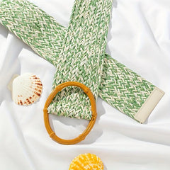 Green Straw Belt Boho Dress Waistband Women Casual Girdle