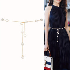 Faux Pearl Waist Chain Dress Shirt Waist Decor Belt Metal Chain