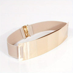 Metal Mirror Stretch Waistband Wide Elastic Belt for Women