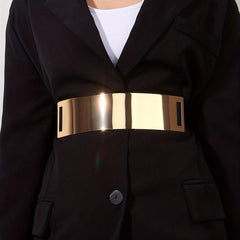 Metal Mirror Stretch Waistband Wide Elastic Belt for Women