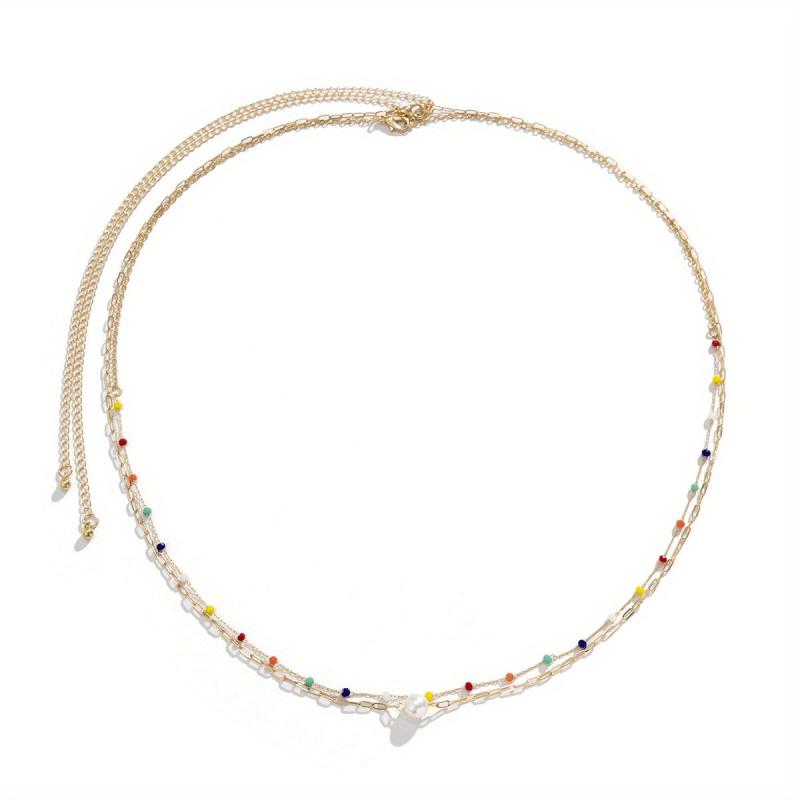 Boho Beads Waist Chain Faux Pearl Decor Belly Chain for Women