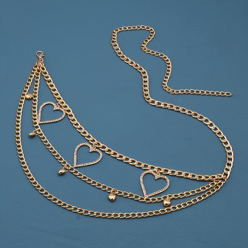 Women's Rhinestone Heart Chain Belt Waist Accessories