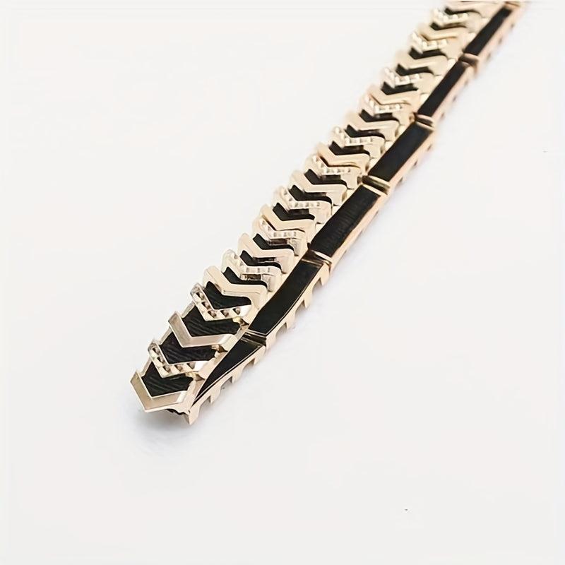 Geometric Linked Metal Belt Golden Waistband Dress Girdle Elastic Thin