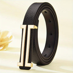 Geometric Long Buckle PU Belt Solid Casual Thin Belt for Women