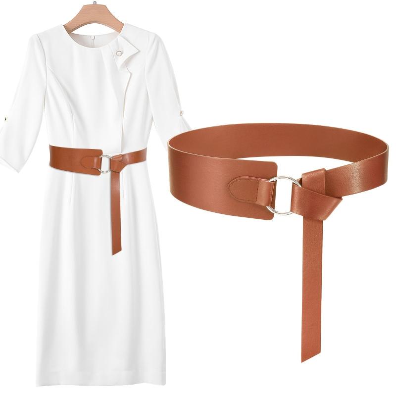 Wide PU Leather Waist Belt Knot Adjustable Belt O Ring Buckle