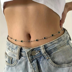Vintage Green Crystal Waist Chain Metal Belly Girdle Women