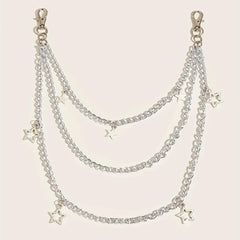 Silvery Pentagram Pendant Metal Belly Chain Y2K Jeans Chain