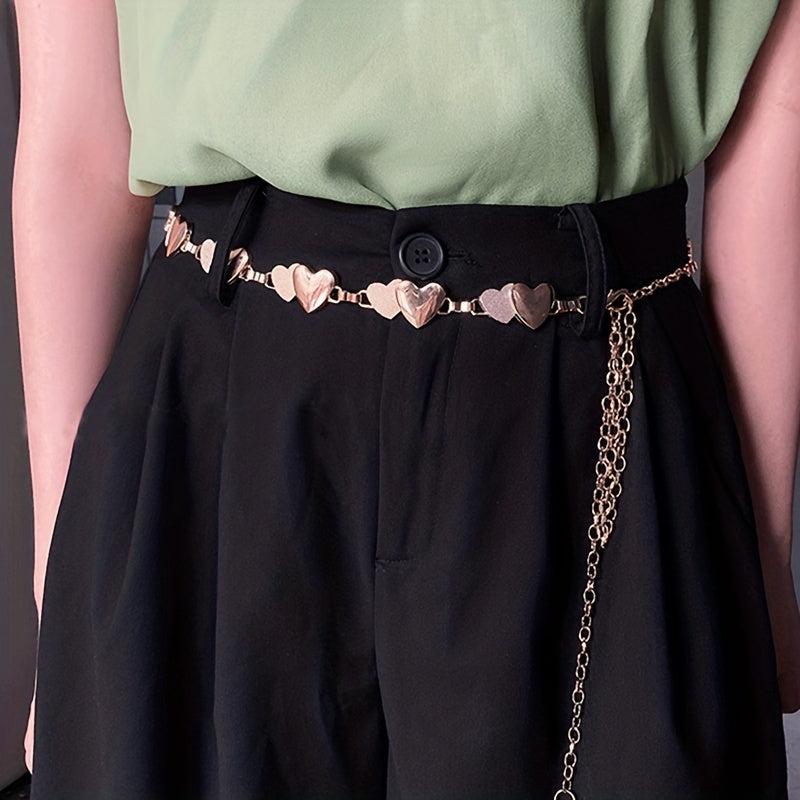 Golden Double Heart Waist Chain Metal Decorative Dress Girdle Belly Chain Belt