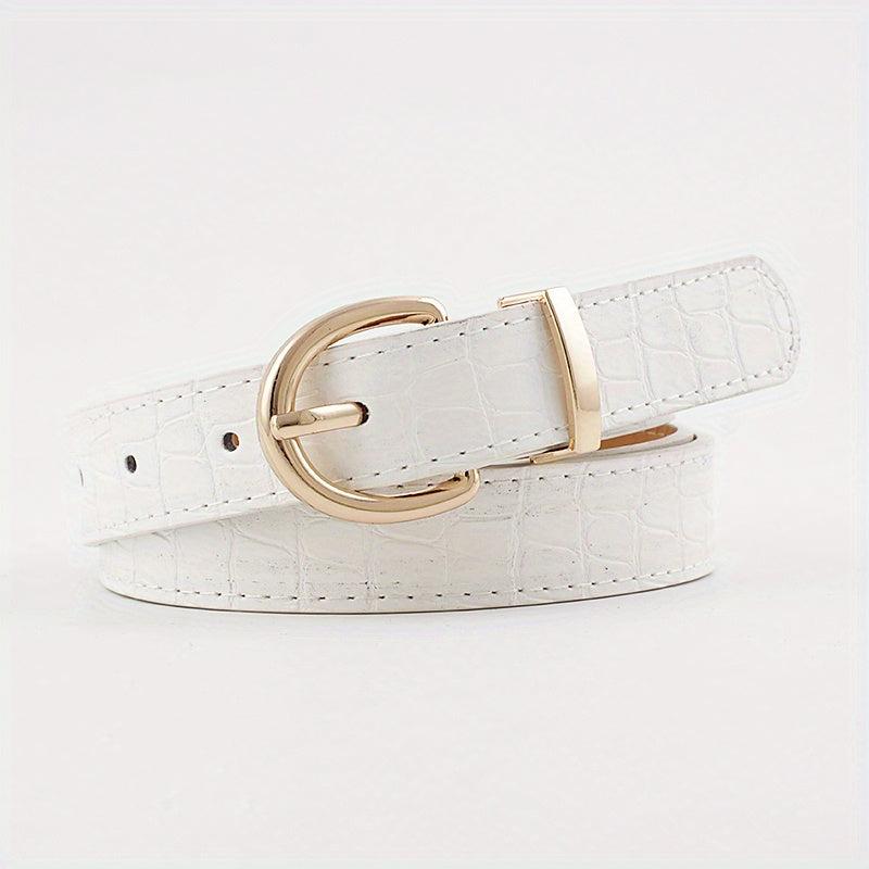 Solid Crocodile Pattern Oval Metal Buckle Belt Women Casual Waist Belts