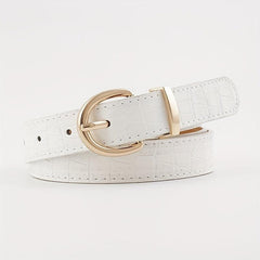 Solid Crocodile Pattern Oval Metal Buckle Belt Women Casual Waist Belts