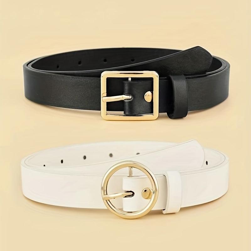 2pcs Set Women's Pin Buckle PU Leather Belt Casual Jeans Pant Skirt Girdle