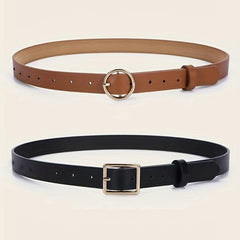 2pcs Set Women's Pin Buckle PU Leather Belt Casual Jeans Pant Skirt Girdle
