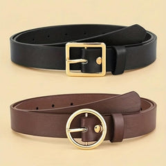 2pcs Set Women's Pin Buckle PU Leather Belt Casual Jeans Pant Skirt Girdle