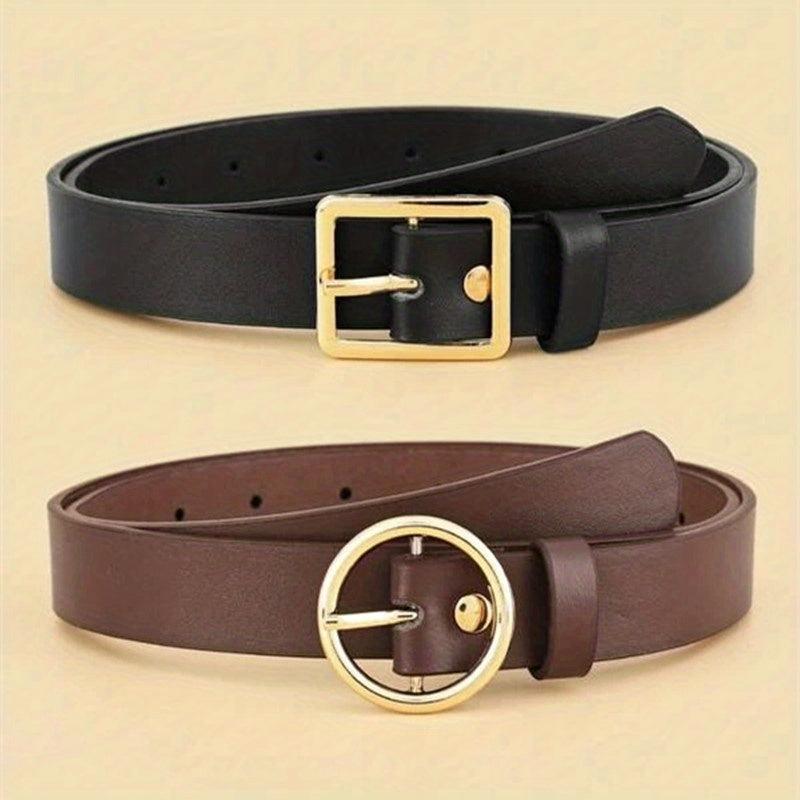 2pcs Set Women's Pin Buckle PU Leather Belt Casual Jeans Pant Skirt Girdle