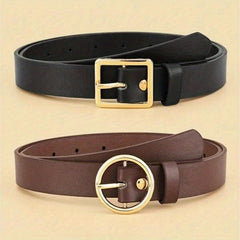 2pcs Set Women's Pin Buckle PU Leather Belt Casual Jeans Pant Skirt Girdle