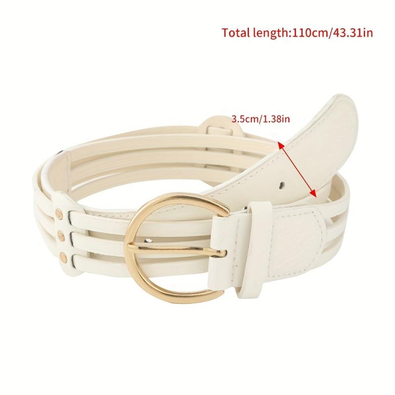Hollow Out PU Belt Round Golden Pin Buckle Waistband for Women