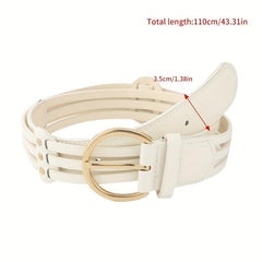 Hollow Out PU Belt Round Golden Pin Buckle Waistband for Women
