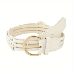 Hollow Out PU Belt Round Golden Pin Buckle Waistband for Women