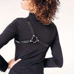 Y2K Ring Linked Chest Harness Belt PU Leather Waistband