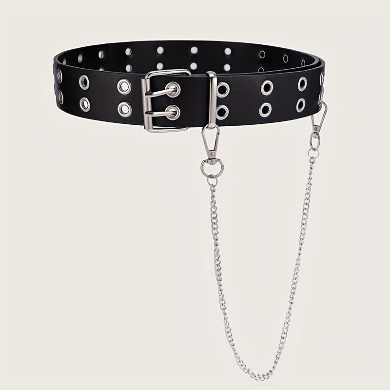 Rivet Stud Punk Belt Metal Chain Tassel Hip Wide Belt Double Pin Buckle