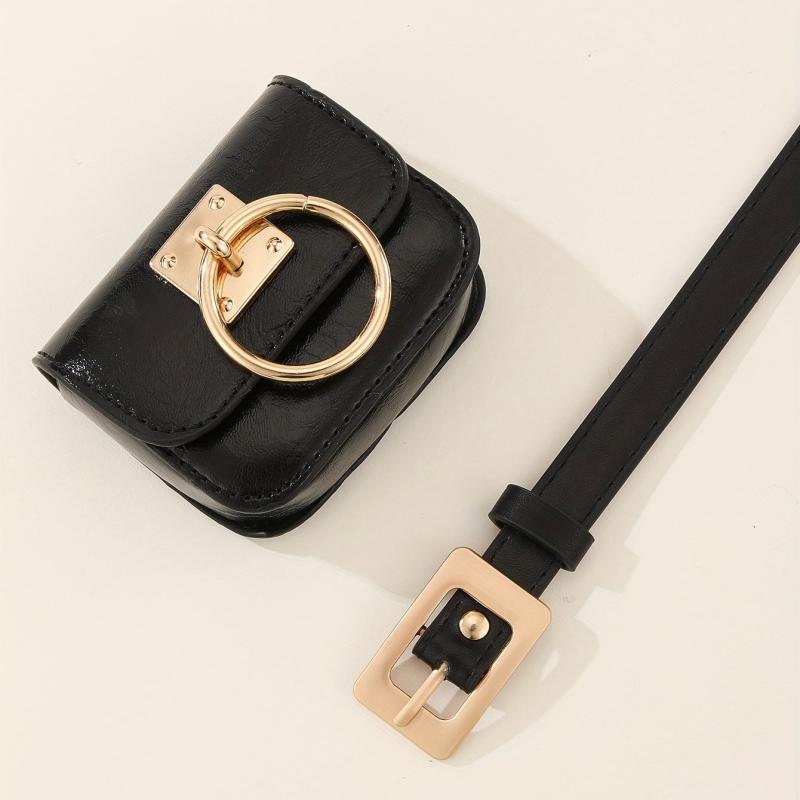 Y2K Vintage Belt Bag Gothic Fanny Pack Heart Metal Buckle PU Leather Waist Purse