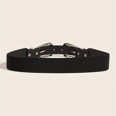 Western Belt Rhinestone Inlaid Buckle PU Leather Elastic Wide Girdle