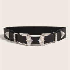 Western Belt Rhinestone Inlaid Buckle PU Leather Elastic Wide Girdle