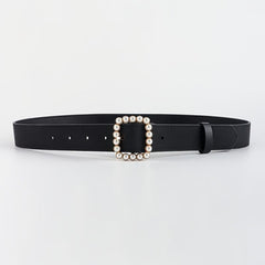 Faux Pearls Buckle Belt Women's Pants Belt Wide Pin Buckle Waistband