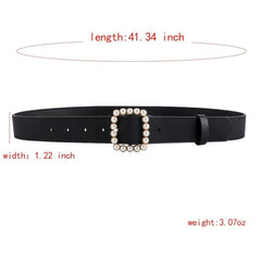 Faux Pearls Buckle Belt Women's Pants Belt Wide Pin Buckle Waistband