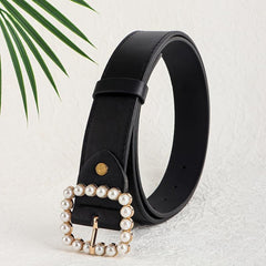 Faux Pearls Buckle Belt Women's Pants Belt Wide Pin Buckle Waistband