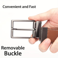 Men's Casual Cowhide Leather Belt with Removable Buckle