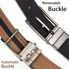 Men's Casual Cowhide Leather Belt with Removable Buckle