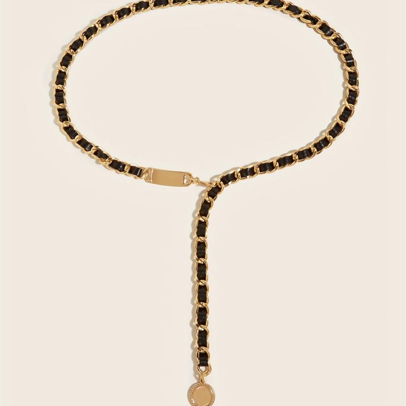 Golden Pendant Braided Belt Metal Chain Waistband Women Dress Girdle