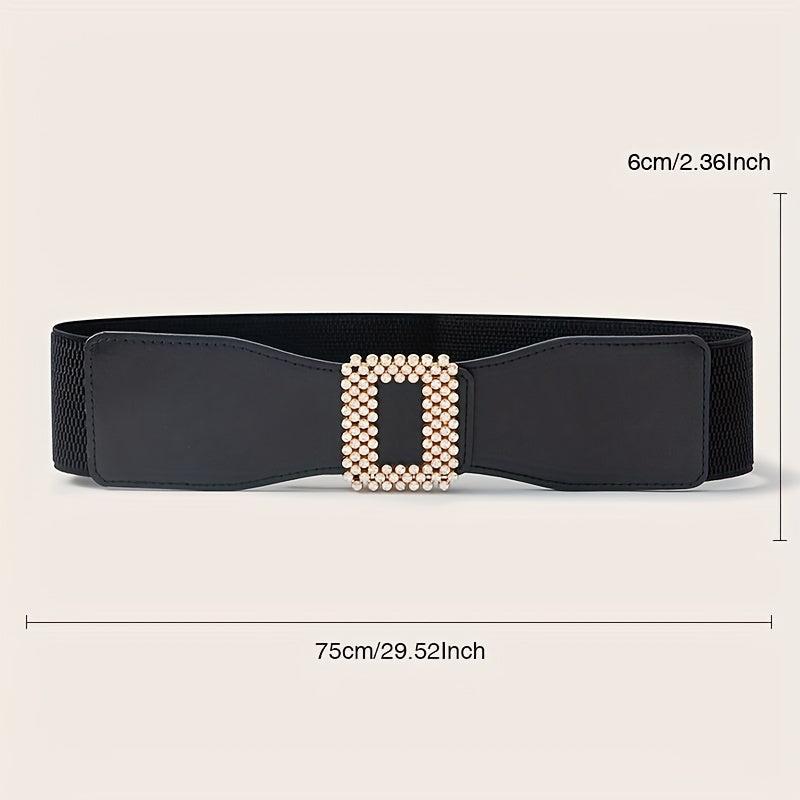 Geometric Rhinestone Buckle Belt PU Wide Be...