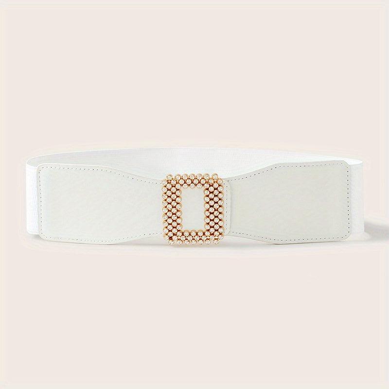 Geometric Rhinestone Buckle Belt PU Wide Be...