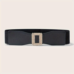 Geometric Rhinestone Buckle Belt PU Wide Be...