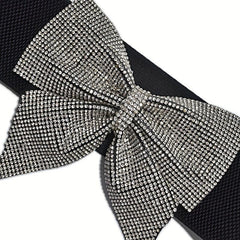 Rhinestone Bow Wide Belt Elastic Waistband Dress Girdle For Women