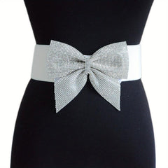 Rhinestone Bow Wide Belt Elastic Waistband Dress Girdle For Women