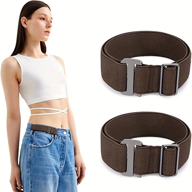 2pcs No Buckle Stretch Belt For Pants Adjustable Elastic Belt Loops