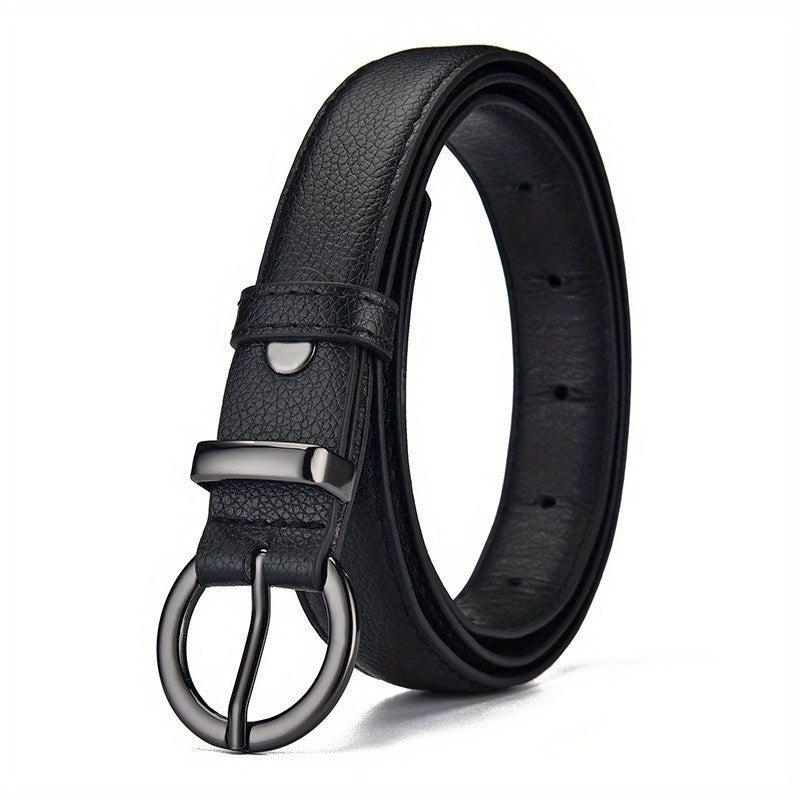 Solid PU Belt Leopard Print Round Buckle Vintage Jeans Pants Belt
